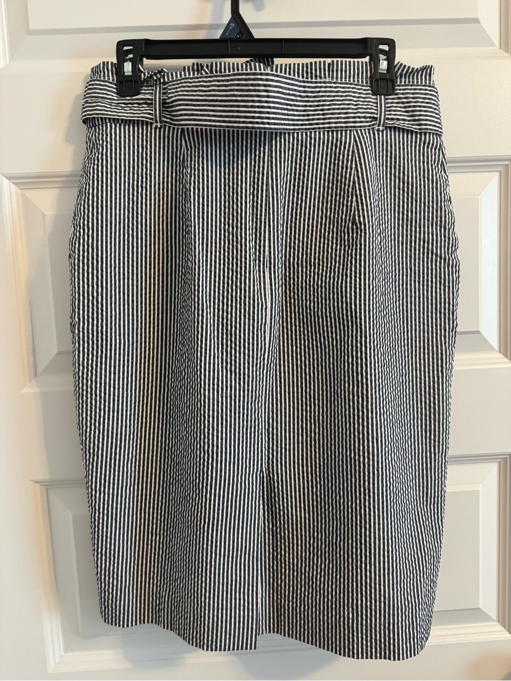 Ann Taylor Blue and White Striped Paperbag Waist Pencil Skirt - Picture 2 of 3